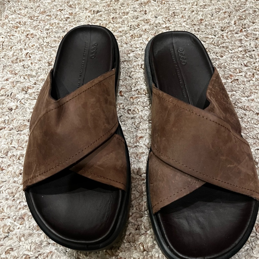 Ecco Brown and Black Cross-Strap Sandals